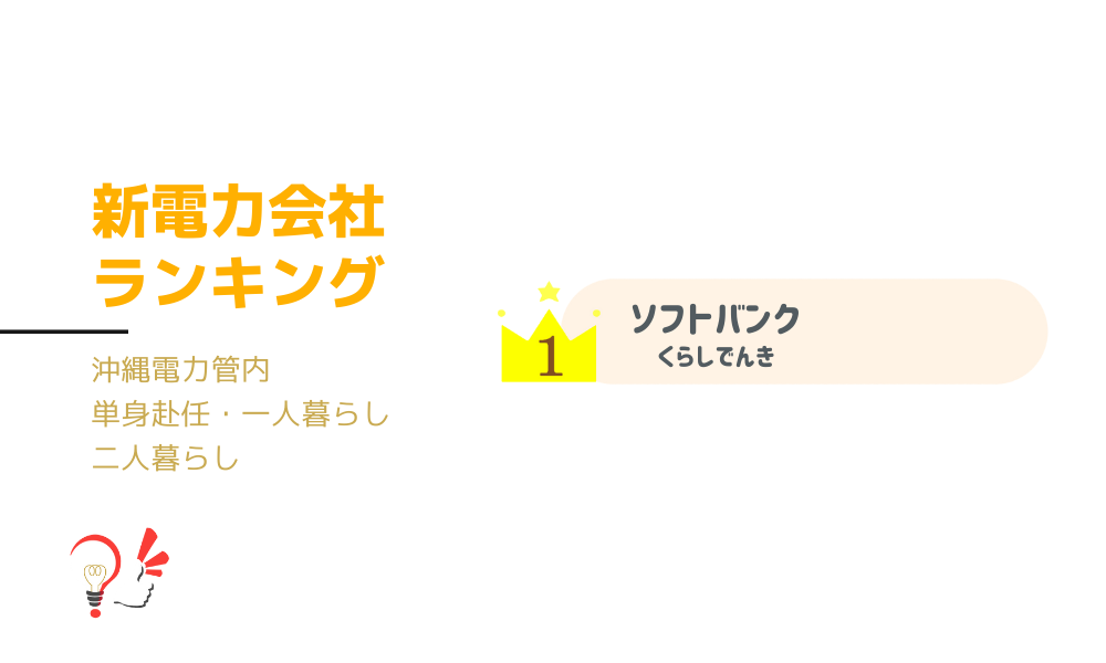 新電力会社ランキング(沖縄電力管内 単身赴任・一人暮らし・二人暮らし)